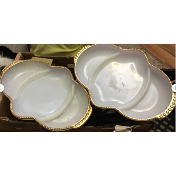 LOT of 2 Vintage Oven Ware Fire King Milk Glass Divided Relish Charcuterie 2 - Picture 1 of 5